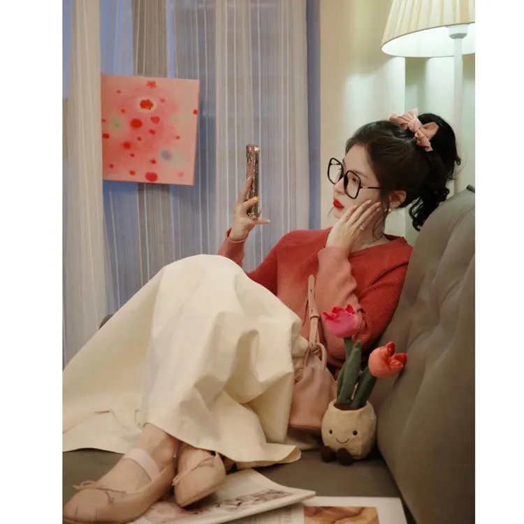 茶系穿搭一整套女2025春季新款小香风针织毛衣显瘦百搭半身裙套装