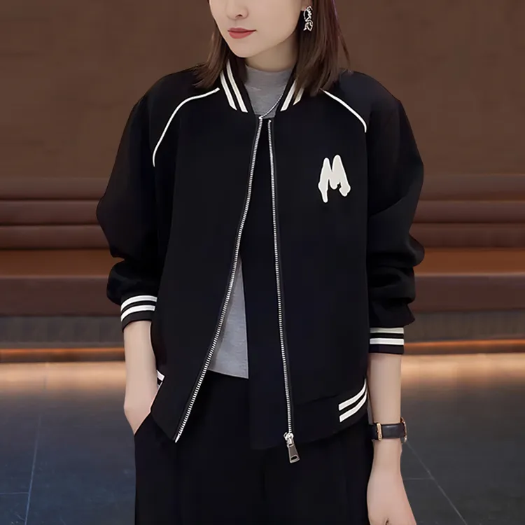 2026春秋爆款黑色小香风立领外套女士新款宽松休闲时尚减龄棒球服