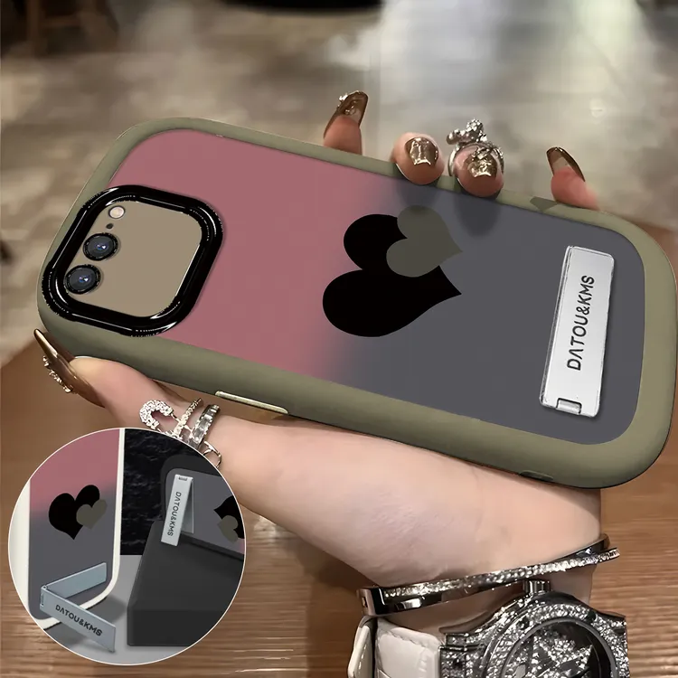 适用于【苹果】7Plus/8Plus新款渐变黑粉双爱心女款防摔手机壳