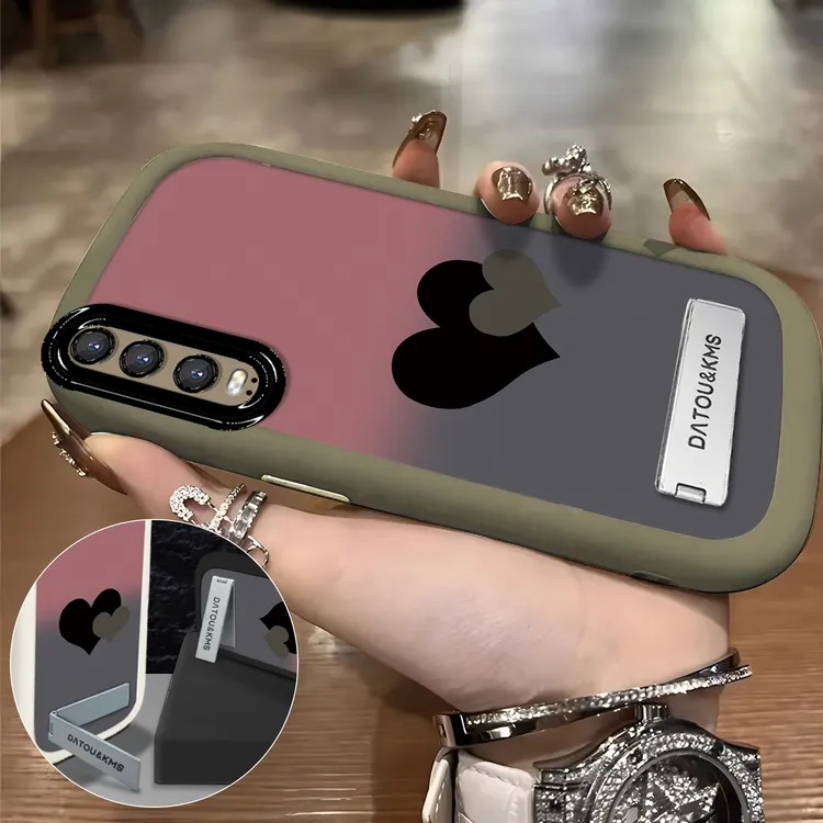 适用于【华为】P30新款渐变黑粉双爱心女款防摔手机壳