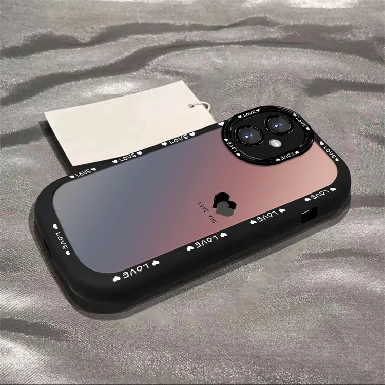 适用于【红米】Note12渐变黑色爱心简约创意网红全包硅胶泡芙壳