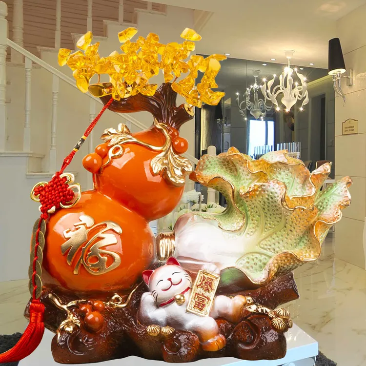 客厅玄关隔断酒柜2024新款大白菜葫芦招财猫创意乔迁开业礼物摆件