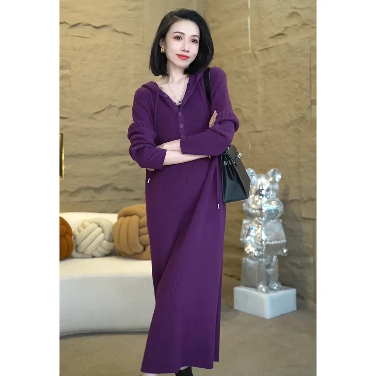 欧颍昇宽松显瘦毛衣裙轻奢高级感休闲连帽女款气质服装连衣裙6965