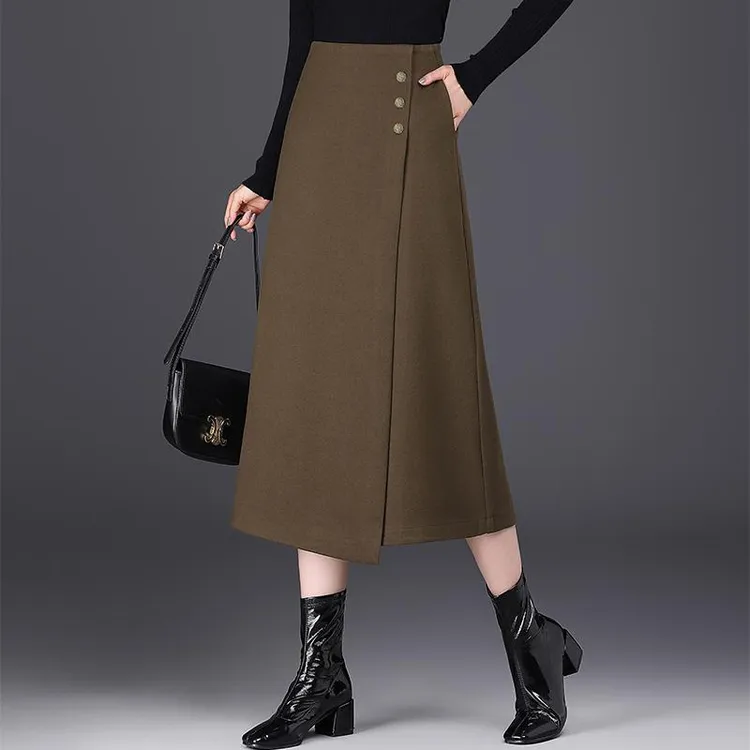 不规则毛呢半身裙女秋冬2024新款高腰显瘦气质a字包臀裙中长裙子