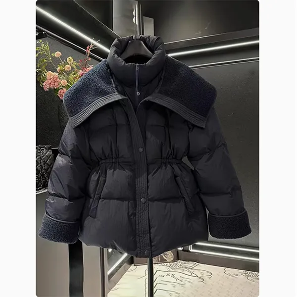 假两件翻领棉服外套女2025冬季新款气质收腰显瘦棉服洋气棉服外套