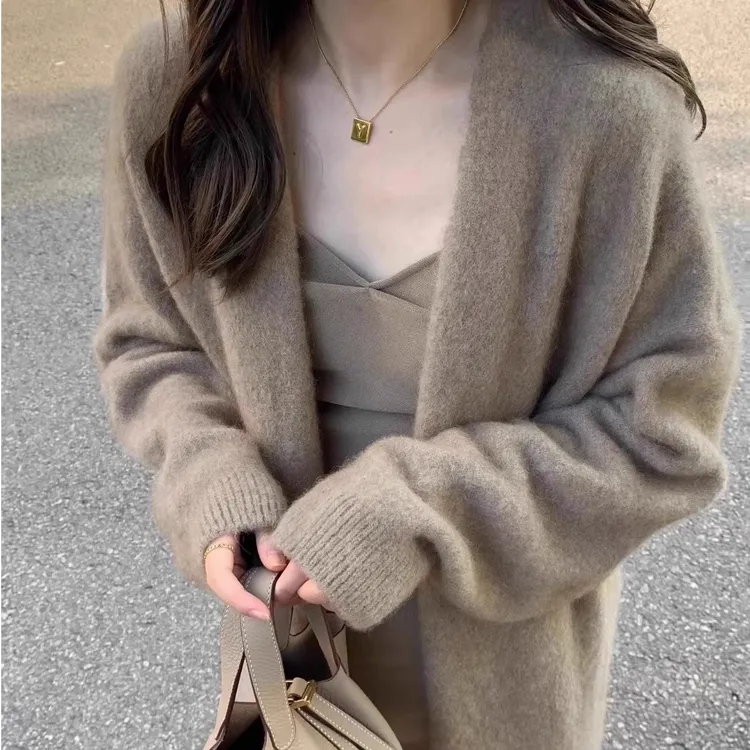 高级感宽松中长款毛衣女春秋2025新款慵懒风针织上衣开衫外套大衣