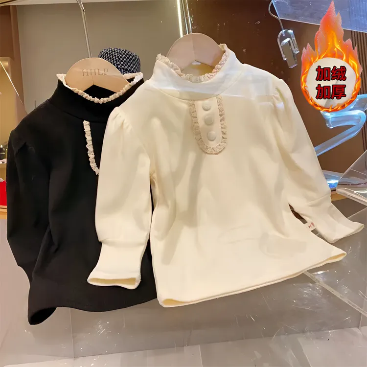 女童针织长袖打底衫上衣秋季儿童宝宝洋气木耳边t恤弹力保暖秋装