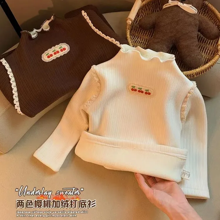女童加绒ol打底衫2024秋冬新款小女孩长袖小童女宝宝一体绒打底衣