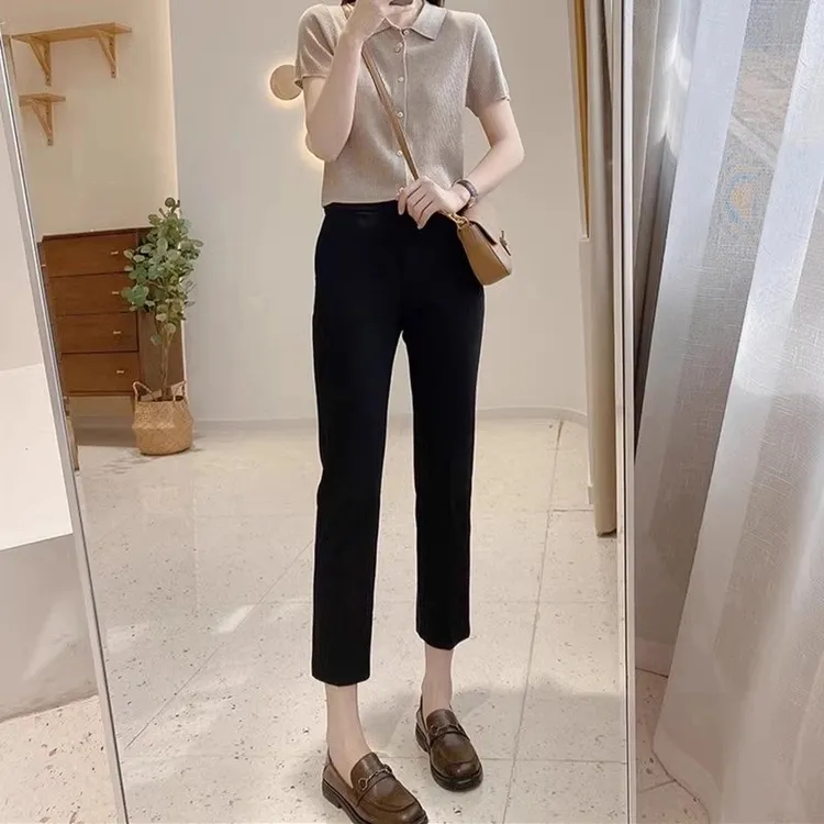 开叉/不开叉任选春秋新款后腰松紧垂顺抗皱高腰显瘦修烟管西装裤