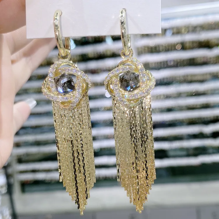 铜合金仿水晶耳饰 635-时尚轻奢重工大气流苏耳环耳饰