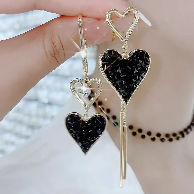 铜合金玻璃耳饰 312-双倍爱你时尚显白轻奢设计感气质系耳环