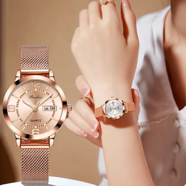 送老婆生日礼物女士气质网红手表韩版休闲时尚双日历ins石英腕表商品图
