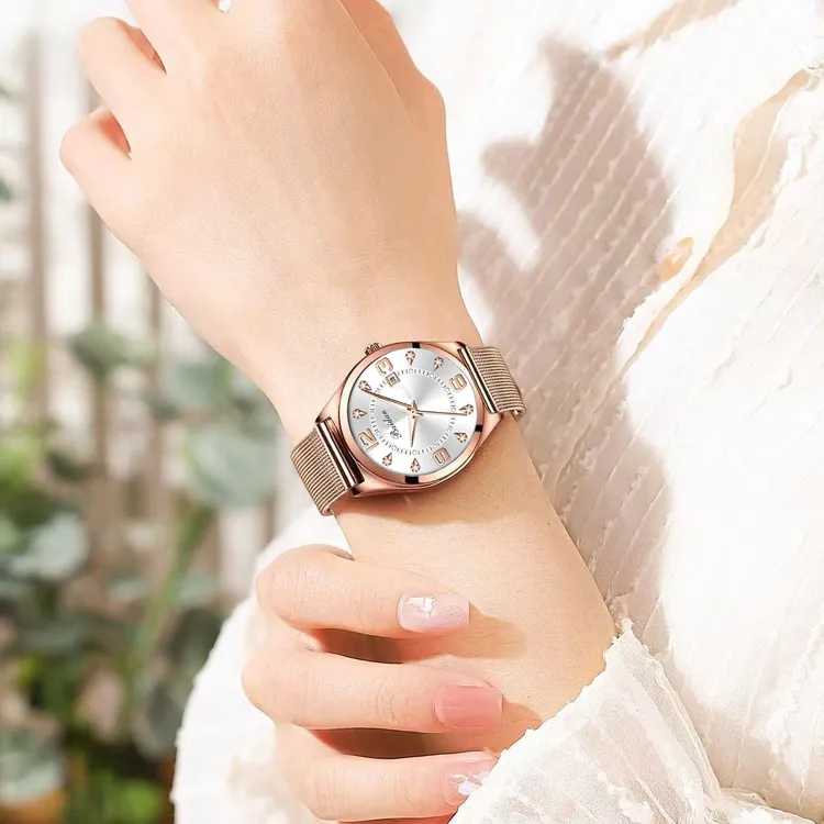 送老婆女士手表送礼物时尚日历手表防水女款石英表简约高端腕表