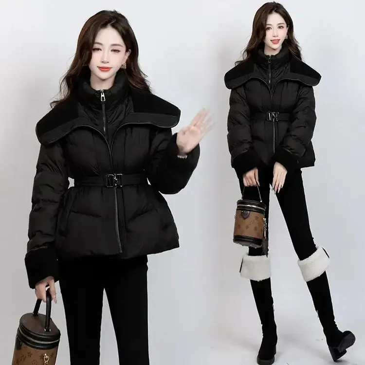 啄木鸟时尚棉服女2024冬季新款时髦洋气收腰显瘦假两件充绒保暖短