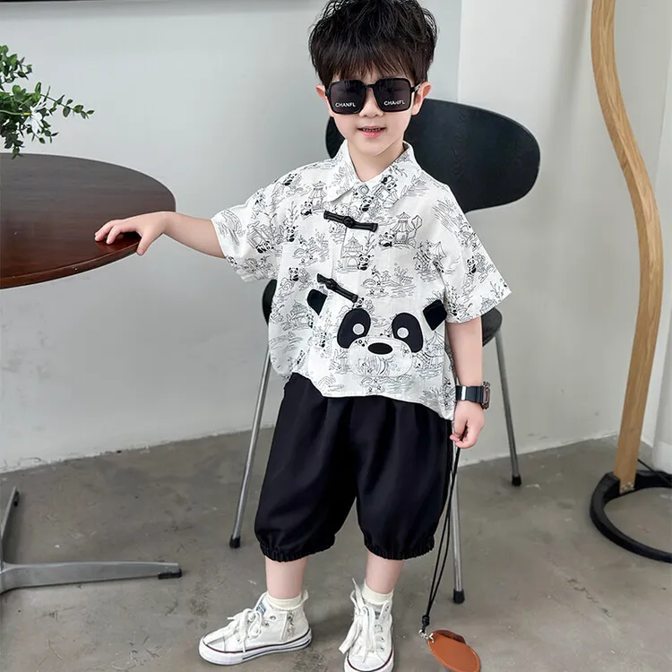 男童夏季短袖洋气套装2024新款宝宝时髦夏款衣服男孩夏天帅气潮装