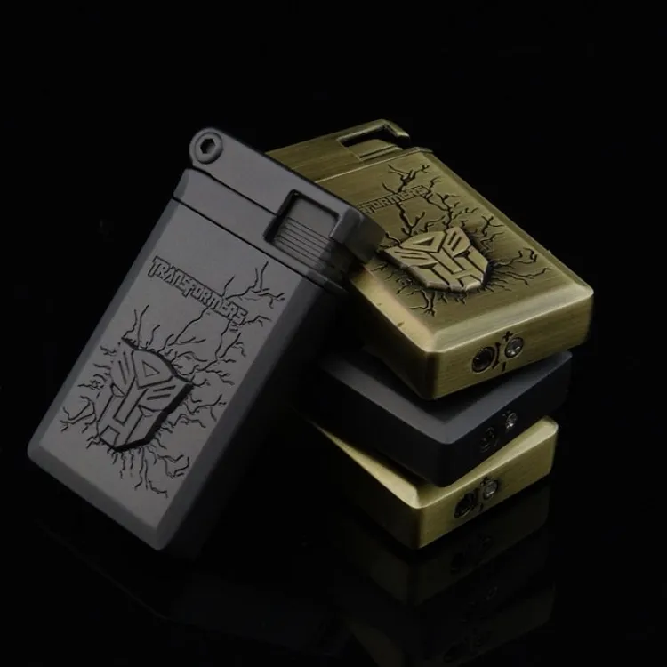 新款国潮变形金刚充气防风打火机超薄金属男士个性创意点烟器礼物