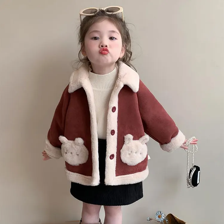 巴拉童年儿童秋冬外套2024新款女宝宝冬季韩版女童皮毛一体加绒加