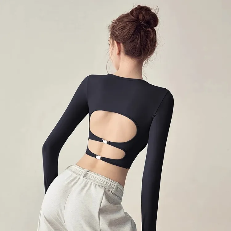 拍朵爆款美背瑜伽长袖女一体式跑步运动套装紧身普拉提训练健身衣