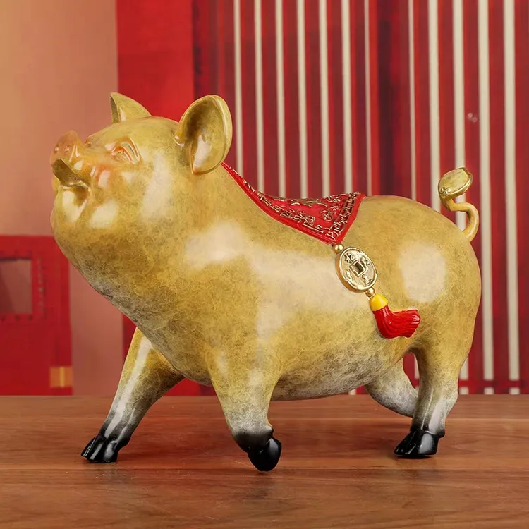 铜世达 全铜富贵金猪生肖猪生日礼品手工玄关酒柜客厅高档铜摆件