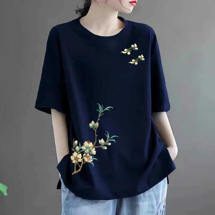 100%棉大码短袖t恤女夏季国风新款国潮女装洋气宽松显瘦200斤上衣