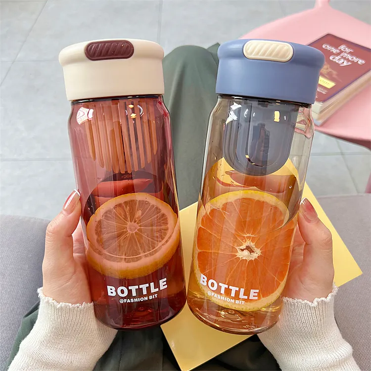 简约泡花茶水杯2024新款男女生带茶隔塑料杯学生运动便携随手杯子