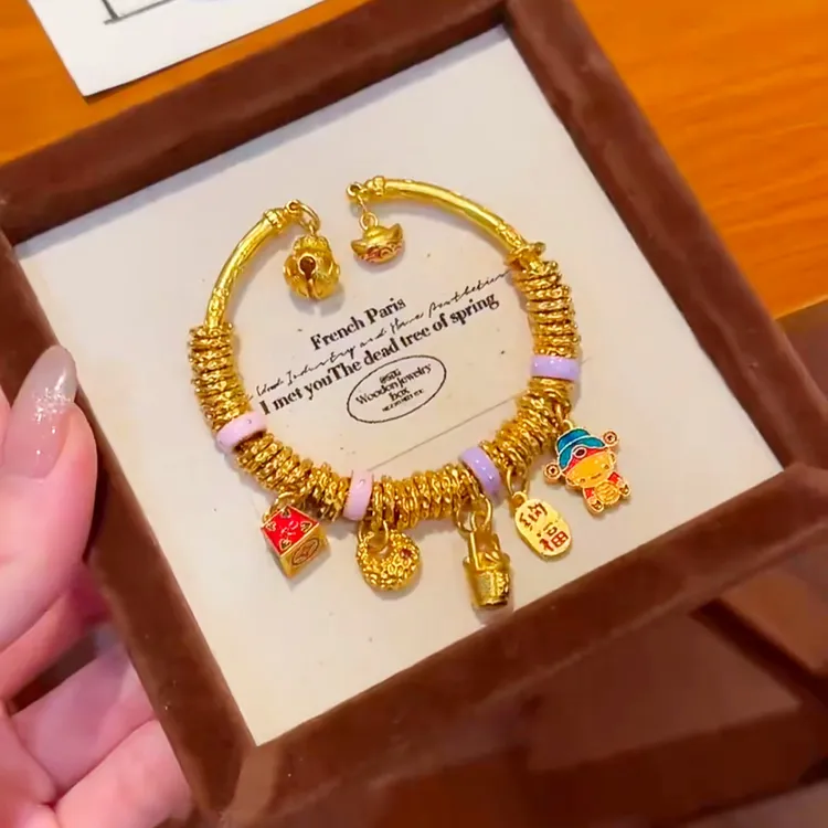 铜合金手链 新中式国风称心如意小财神吉言盘缠手链手复古镯