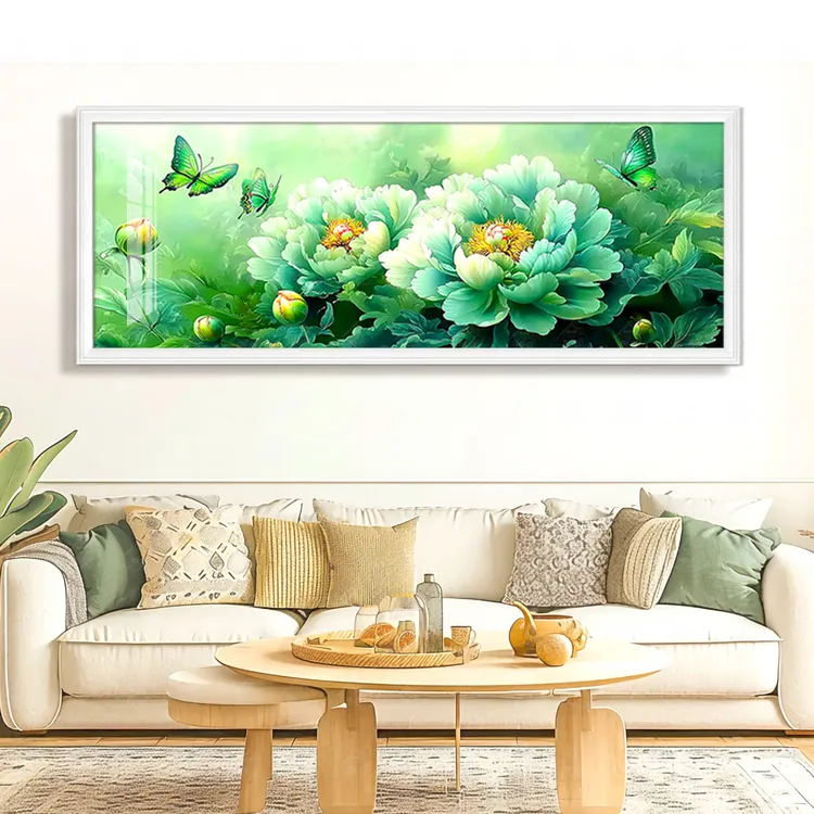 【进口棉布】爱阁十字绣蝶戏绿牡丹现代中式花卉图手工线绣宝藏文创