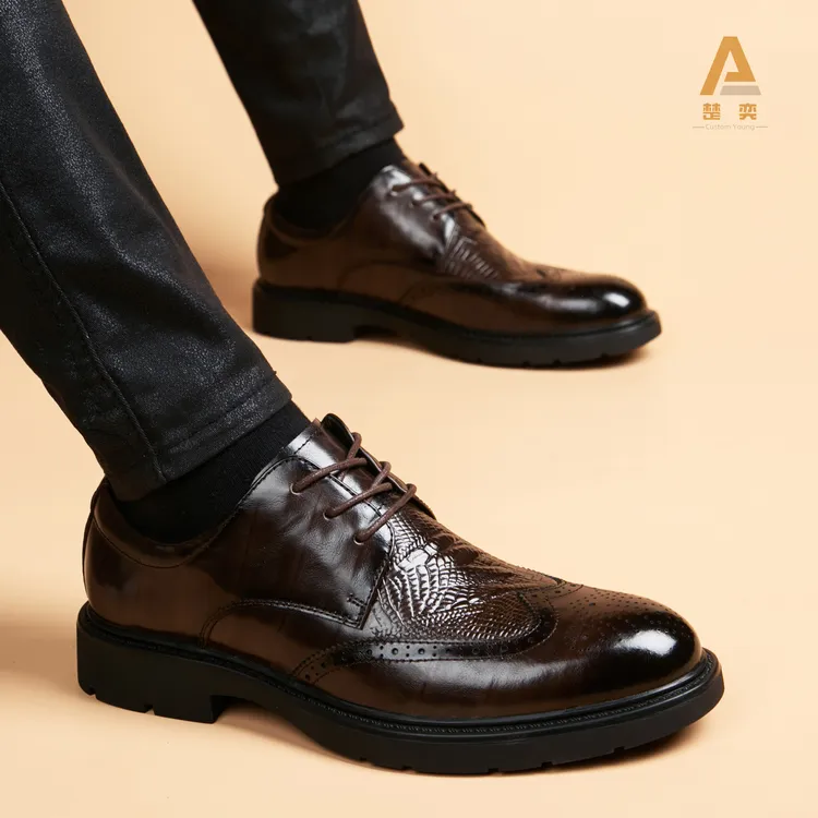 官方正品休闲男皮鞋商务英伦风正装黑色真皮软底品牌结婚增高爸爸