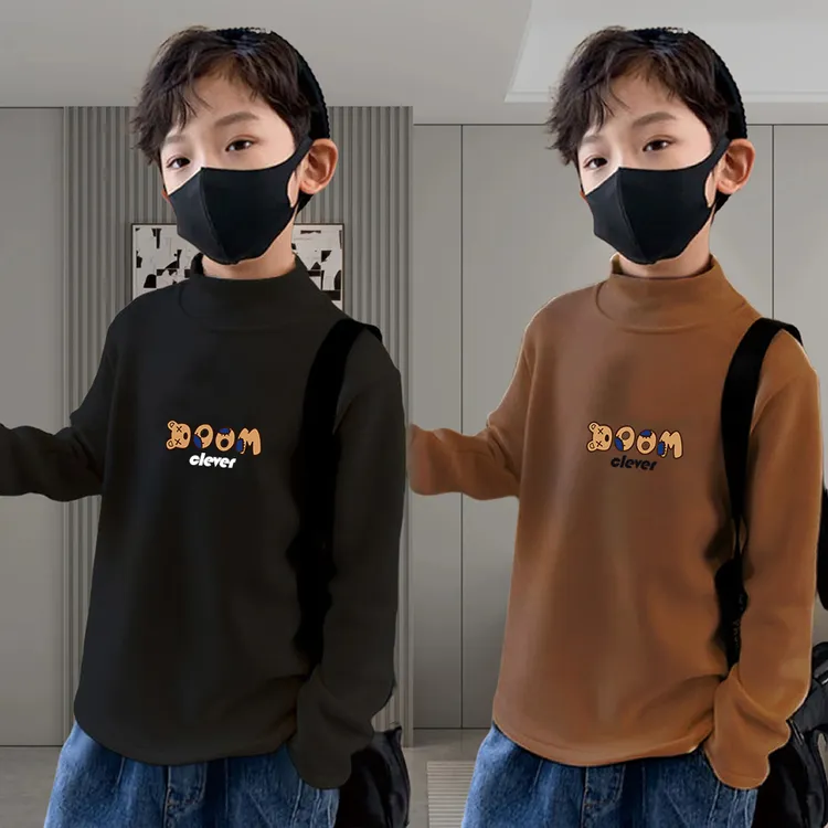 儿童打底衣男童半高领打底衫中大童秋冬保暖上衣男孩磨毛德绒长袖