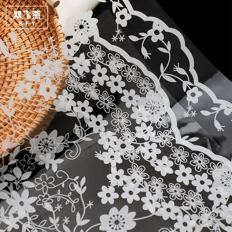 蕾丝印花纱网玻璃纸鲜花包装纸防水玫瑰花透明OPP小香风花束包装