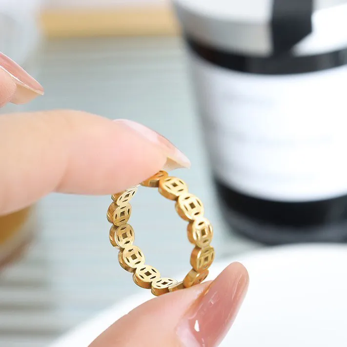 钛钢戒指 手工时尚戒指铜钱个性复古食指戒指环Y057