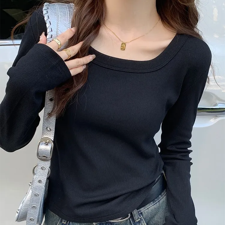 秋冬百搭打底衫内搭修身长袖T恤法式新款复古显瘦纯欲风上衣女