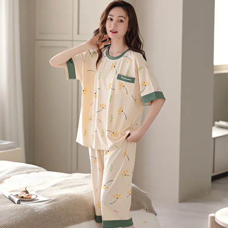 夏天莫代尔睡衣女短袖七分裤加胖加大码凉快夏款200斤230斤5XL6XL