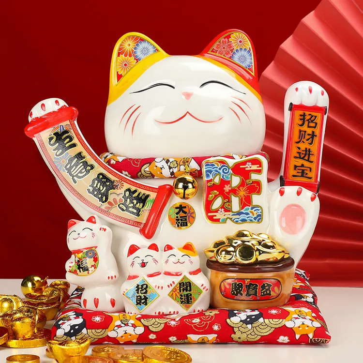 招财猫摆件电动摇手精致陶瓷工艺品乔迁居家摆放开业开运生意兴隆