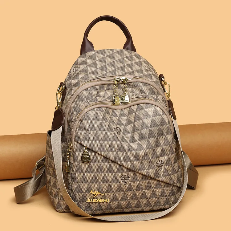 米琦袋鼠专柜洋气印花时尚双肩包2024秋冬新款高级感百搭背包书包