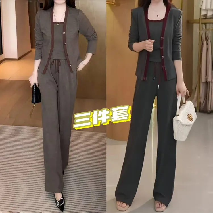 【衣雅严选】8085-765新品爆款气质显瘦上衣背心加裤子三件套