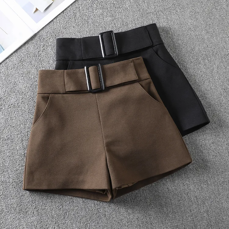 加厚毛呢短裤秋冬外穿韩版爆款宽松高腰阔腿靴裤显瘦百搭a字热裤