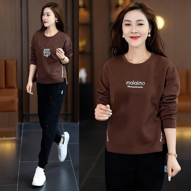 穿搭短款开叉圆领休闲加绒卫衣女宽松减龄上衣T恤