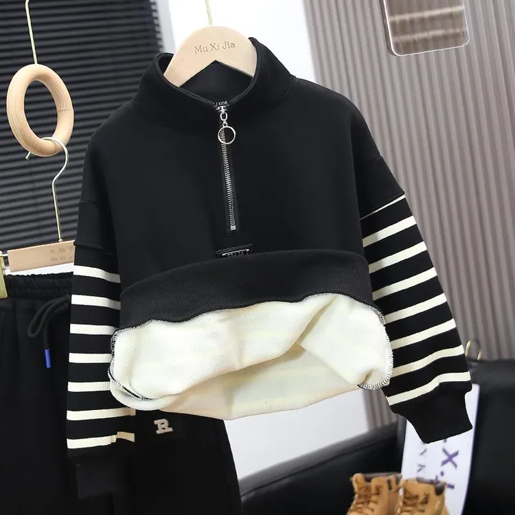 男童冬装加绒卫衣加厚一体保暖打底衫2025新款中大儿童秋冬季上衣