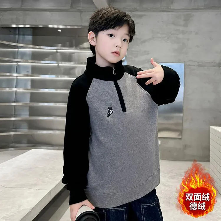 儿童装男童德绒卫衣半高领秋冬款2025新款秋装打底衫加绒中大童潮