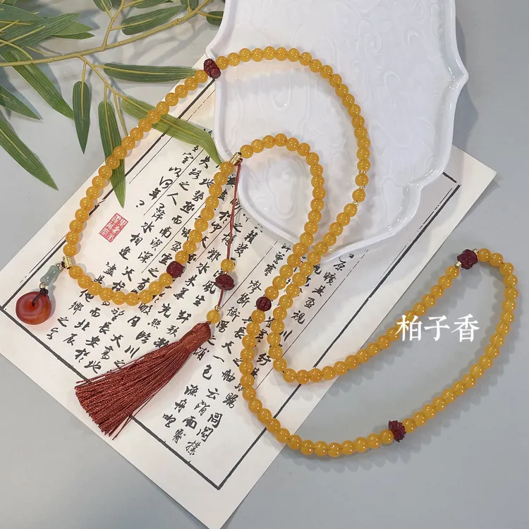 钛钢玻璃项链 国风新中式长款斜挎链项链复古汉服旗袍秋冬毛衣链