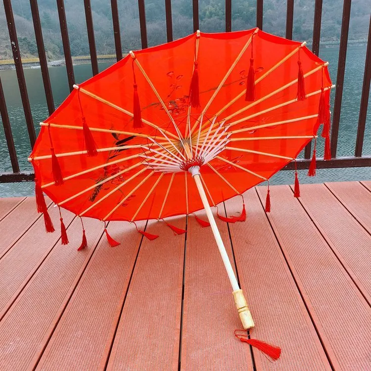 古风舞蹈伞古装汉服油纸伞绸布伞旗袍摄影走秀道具伞防雨伞流苏伞