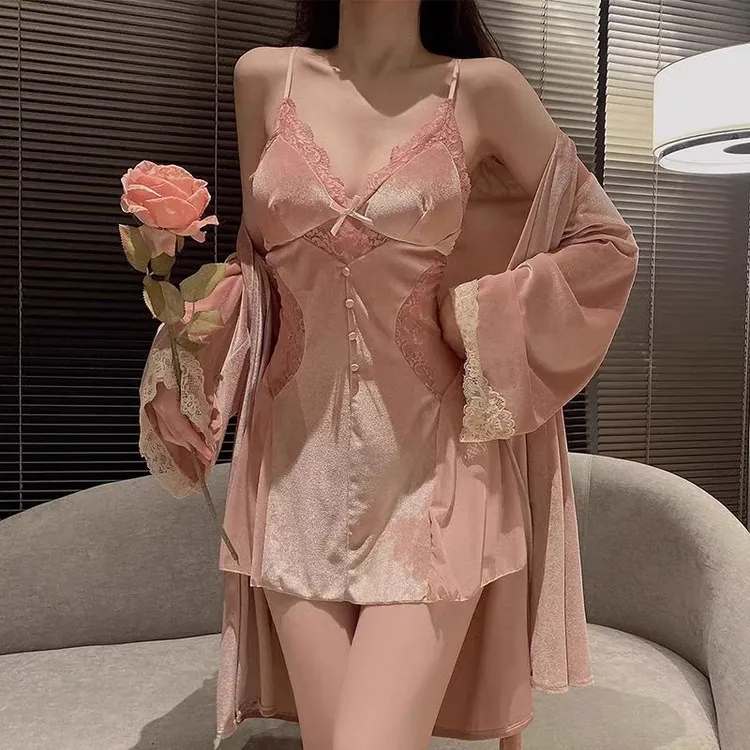 【妙不可言】秋冬金丝绒带胸垫美背性感女士露背纯欲凤轻奢性感睡衣