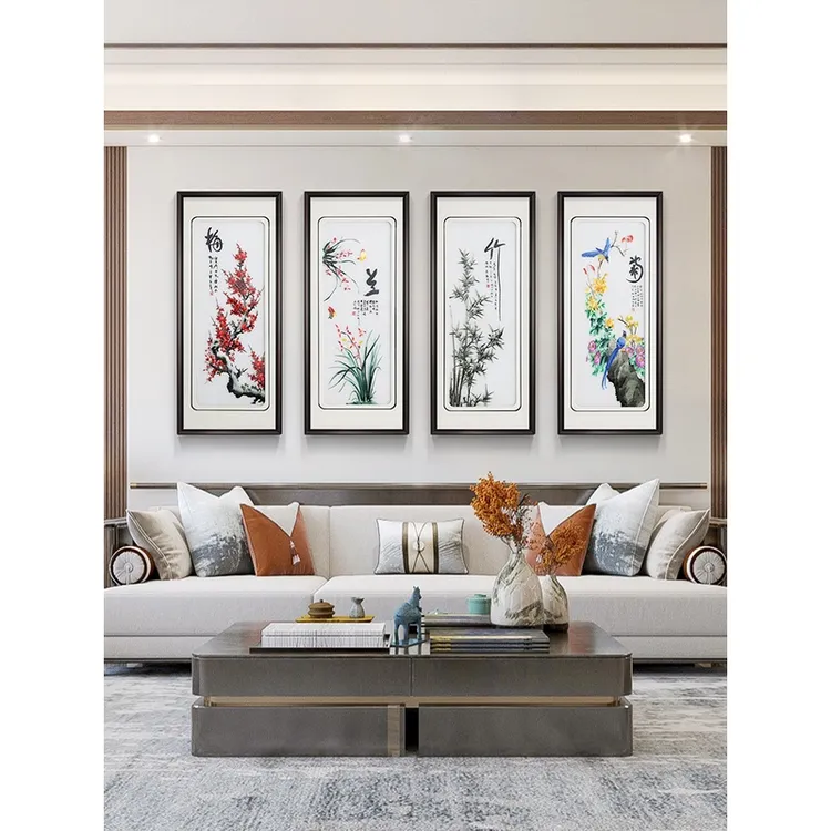 【刺绣】梅兰竹菊客厅装饰画新中式沙发背景墙挂画茶室画艺术清新