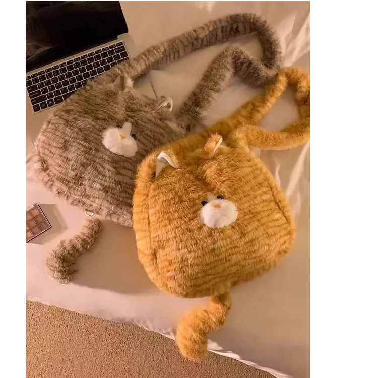 毛绒猫咪包包女可爱大容量托特包秋冬新款软萌通勤百搭单肩斜跨包