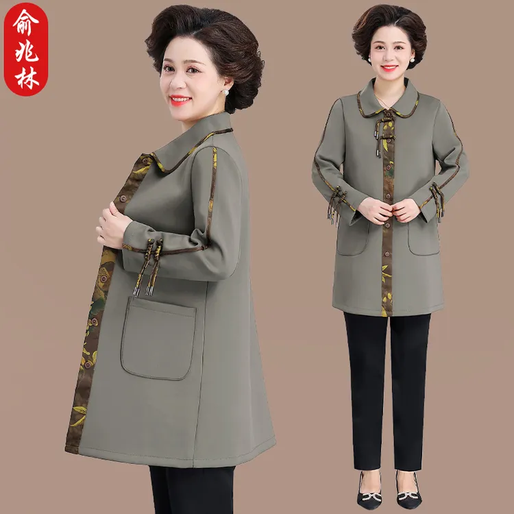 俞兆林中年妈妈春装新中式外套时尚洋气质中老年女春秋风衣中长款