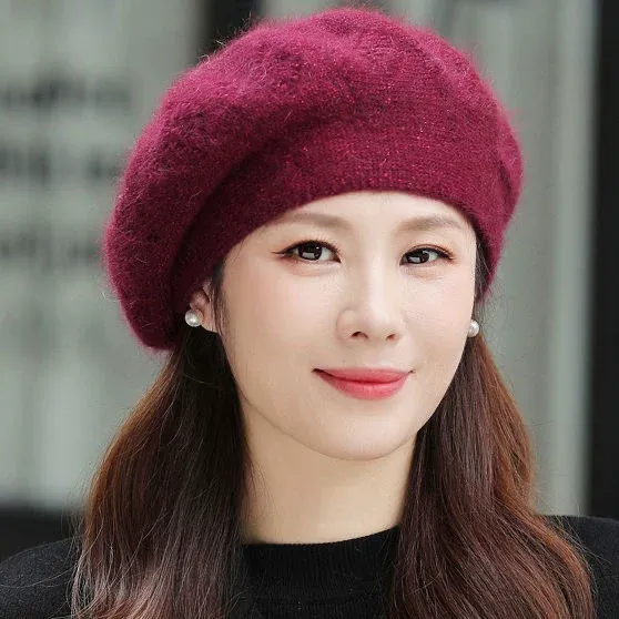 贝雷帽子女冬季中老年人双层加厚妈妈棉帽时尚百搭洋气针织毛线帽