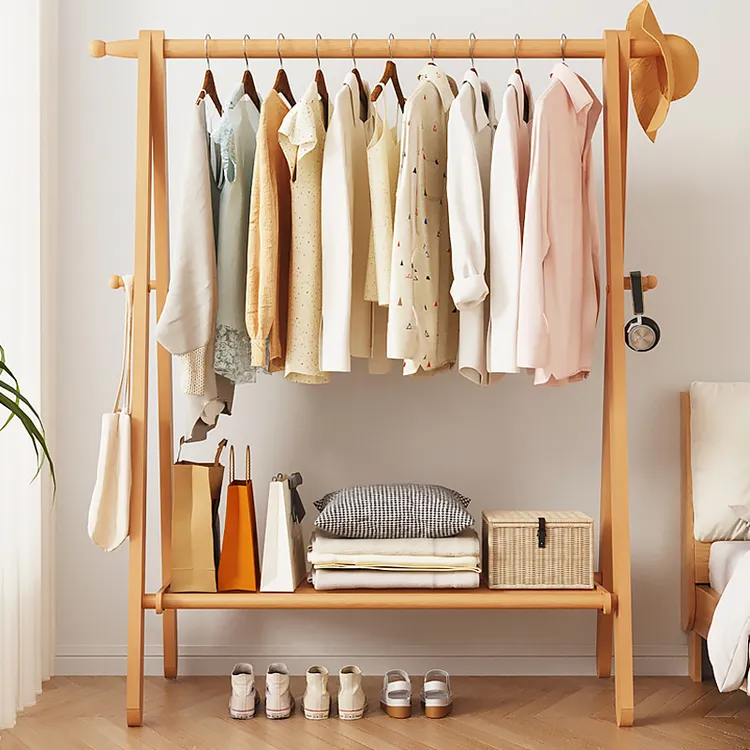 榉木挂衣架落地衣帽架家用房间玄关立式衣服架卧室网红实木晾衣架