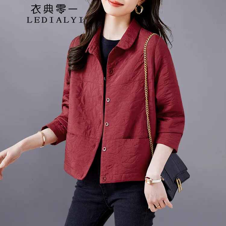 红色衬衫外套女春秋2025新款小个子短款洋气宽松休闲时尚妈妈上衣