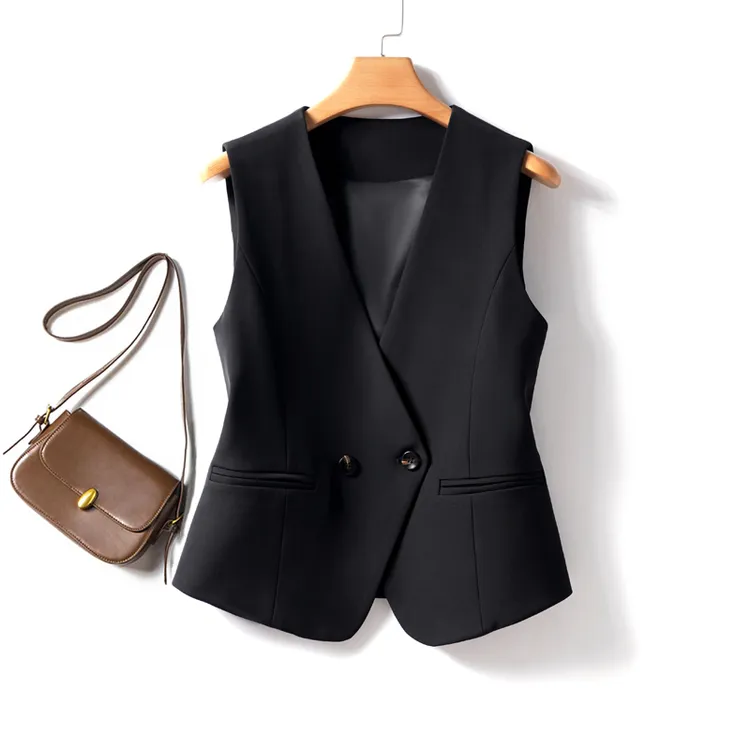 双排扣V领短款马甲女士2025春秋新款修身显瘦时尚气质马夹外搭潮